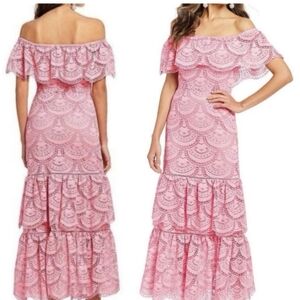 Gianni Bini Pink Cut-work Lace off-the-shoulder Maxi Mermaid Dress, Sz. Large.